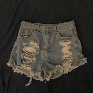 blue ripped jean shorts